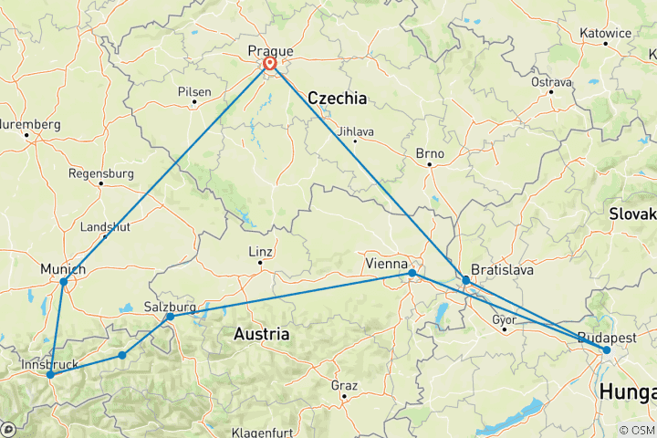 Kaart van Rondreis door Midden-Europa – ROT (inclusief Kitzbuhel)