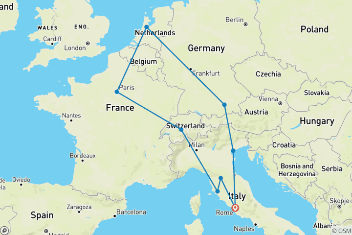 Karte von Europa: Weihnachten & Neujahr (7 Länder) - 13 Tage