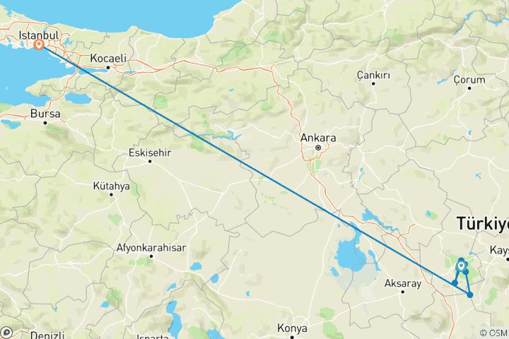 Carte du circuit Forfait 2 nuits et 3 jours en Cappadoce au départ d'Istanbul avec vols