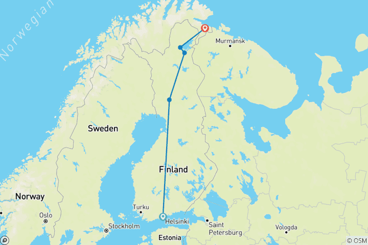 Carte du circuit De Helsinki à Kirkenes - Au-delà du cercle arctique