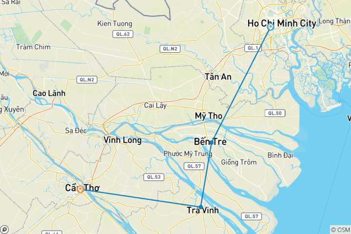 Carte du circuit Exploration autonome du delta du Mékong