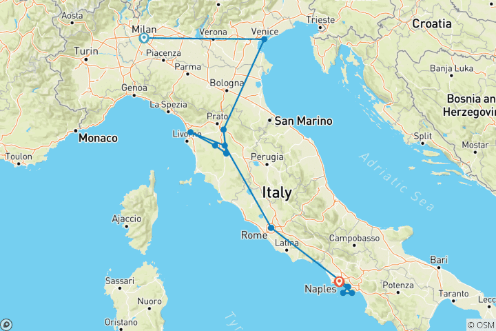 Carte du circuit Le meilleur de l'Italie en train