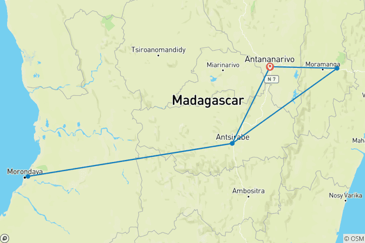 Map of Madagascar 9 Days Adventure – Baobabs and Lemurs