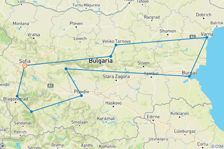 Carte du circuit La Bulgarie en train : un kaléidoscope coloré de nature et de traditions