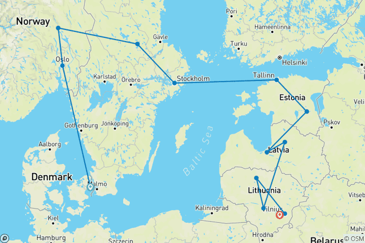 Map of Scandinavia and Best of Baltics (Winter)