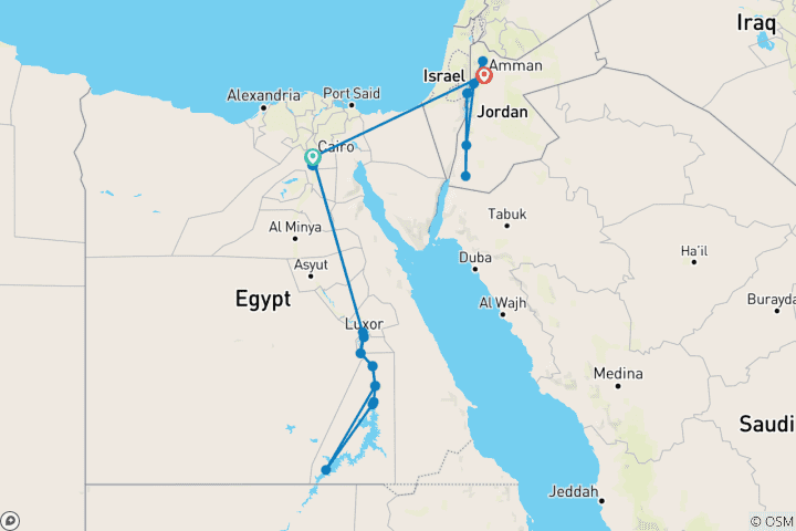 Mapa de Egipto y Jordania aventura El Cairo → Ammán (2024)