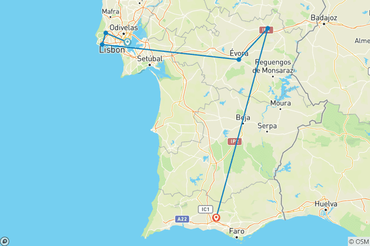 Carte du circuit Merveilles du sud du Portugal et de l'Algarve