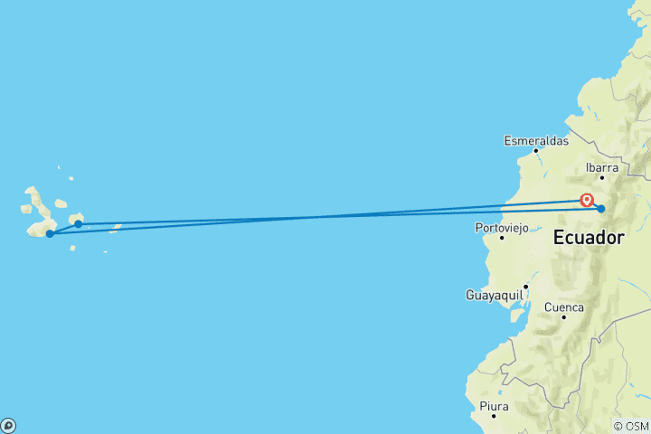 Kaart van 11 Daagse Alleenstaande Homomannen Groepsreis Ecuador en Galapagoseilanden