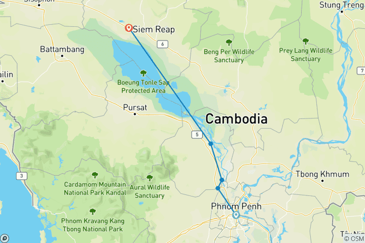 Carte du circuit Croisière de 3 jours sur le Mékong de Phnom Penh à Siem Reap par Mekong Dawn