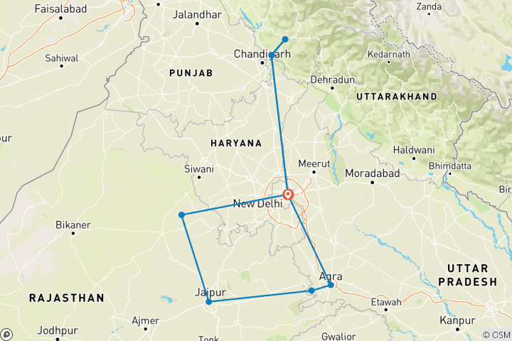 Carte du circuit Taj et Raj - 12 jours