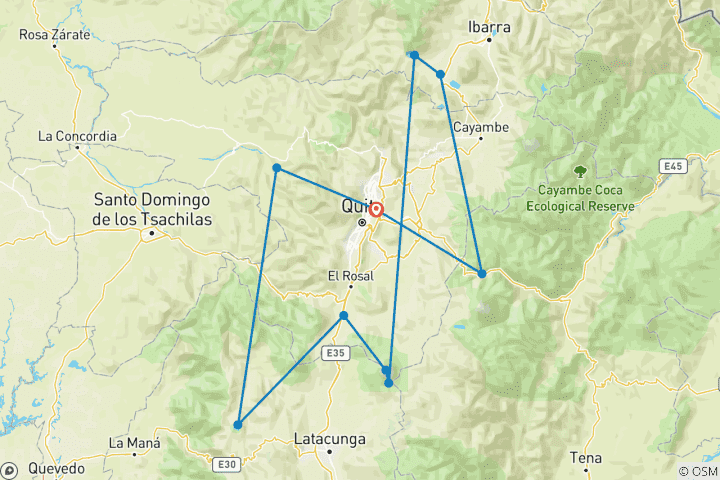 Map of 8 Days Ecuadorian Adventure, Exploring Nature, Culture, and Wonders