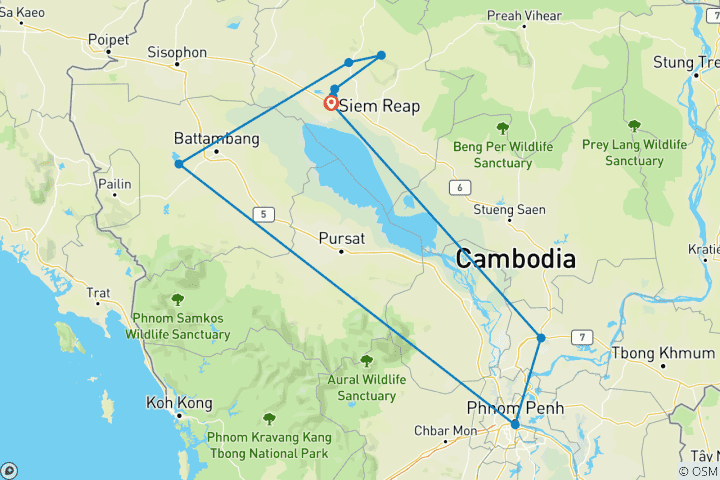 Map of Cambodia Adventure 10 Days All Highlight Tour