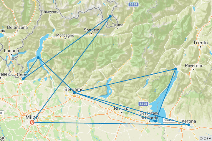 Carte du circuit Voyage à Milan, train de la Bernina et lacs du Nord - 8 jours
