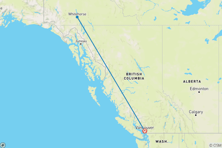 Carte du circuit Aurore, sauna et sources thermales : Séjour dans un chalet moderne à Whitehorse depuis Vancouver