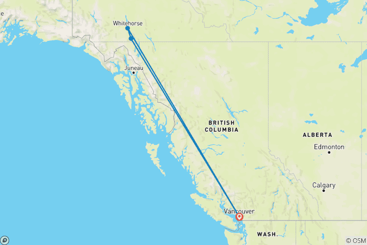 Karte von Hüttenaufenthalt am Seeufer unter dem Aurora-Himmel ab Vancouver