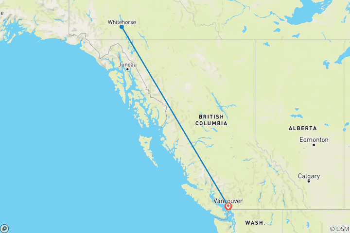 Mapa de Aventura auroras boreales desde Vancouver