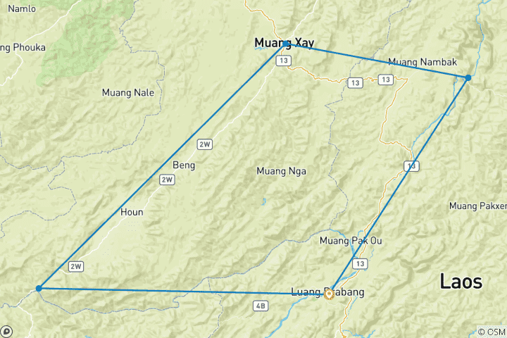 Carte du circuit Circuit de 4 jours à vélo pour découvrir le nord du Laos à partir de Luang Prabang