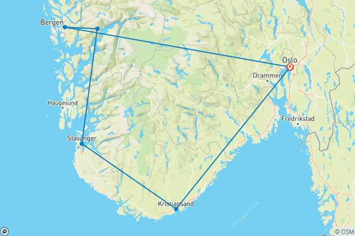 Karte von Abenteuer Südnorwegen: Roadtrip zu Fjorden & Wasserfällen