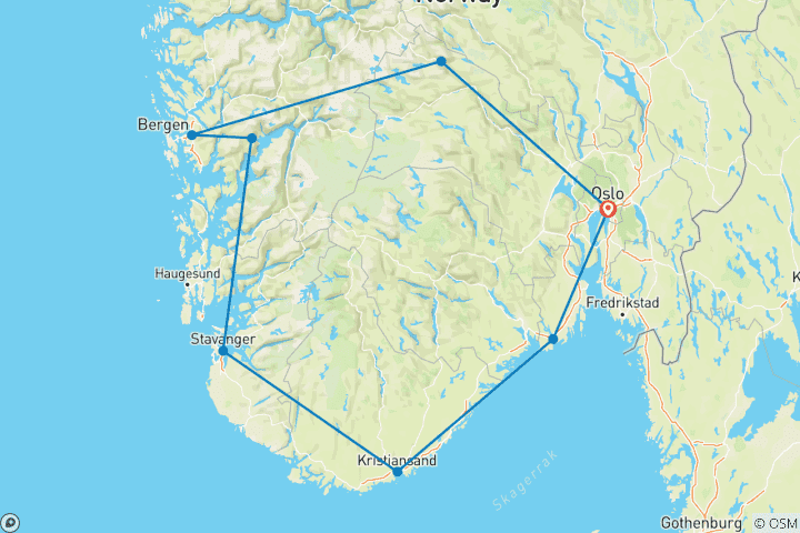 Karte von Abenteuer Südnorwegen: Roadtrip zu Fjorden & Wasserfällen