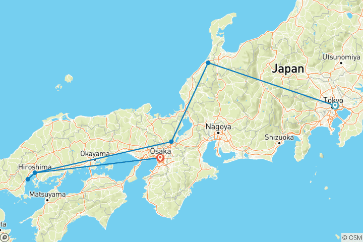 Carte du circuit Japan Railroad Adventure : City Hopping en Shinkansen