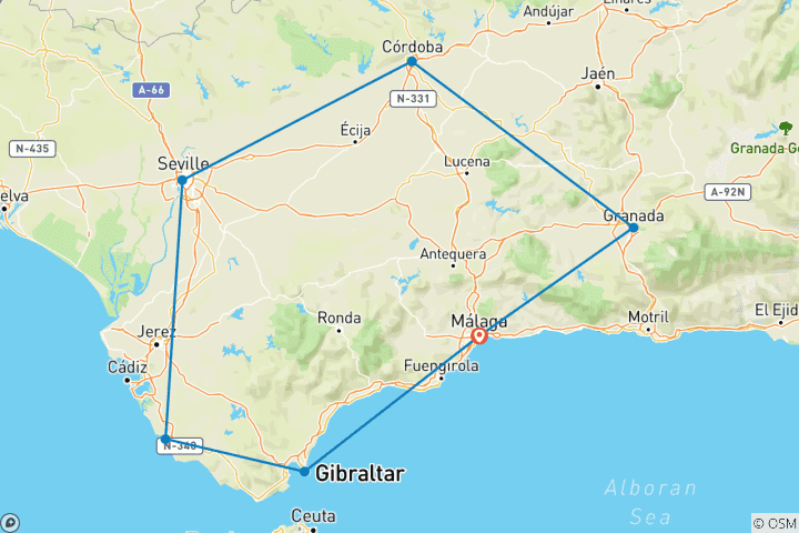 Karte von Andalusien Roadtrip: Gigantische Berge & endlose Strände