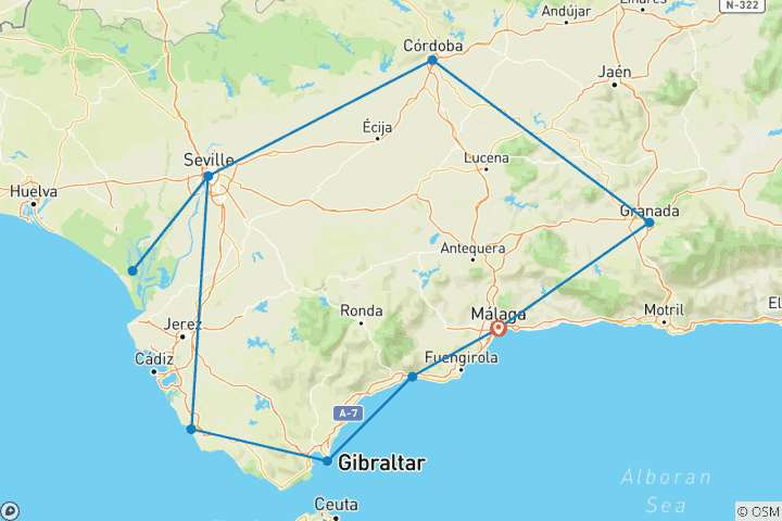 Karte von Andalusien Roadtrip: Gigantische Berge & endlose Strände