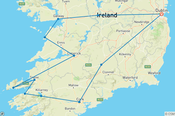 Karte von Irland Roadtrip: Schroffe Klippen & Märchenschlösser