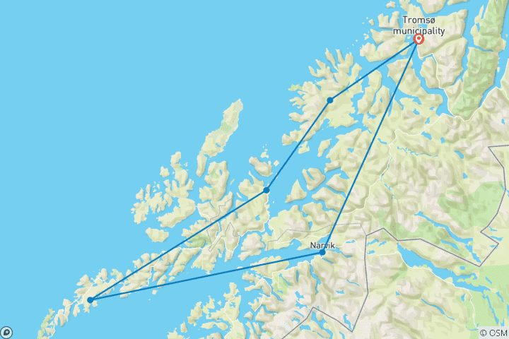 Carte du circuit Nordic Intense : Lofoten, Vesterålen & la merveille de l'île de Senja