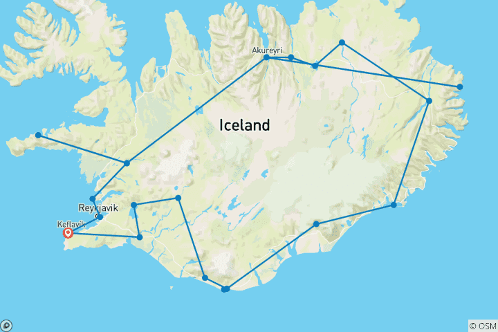 Map of Iceland Road Trip: The Forces of Nature on The Ring Road (23 destinations)