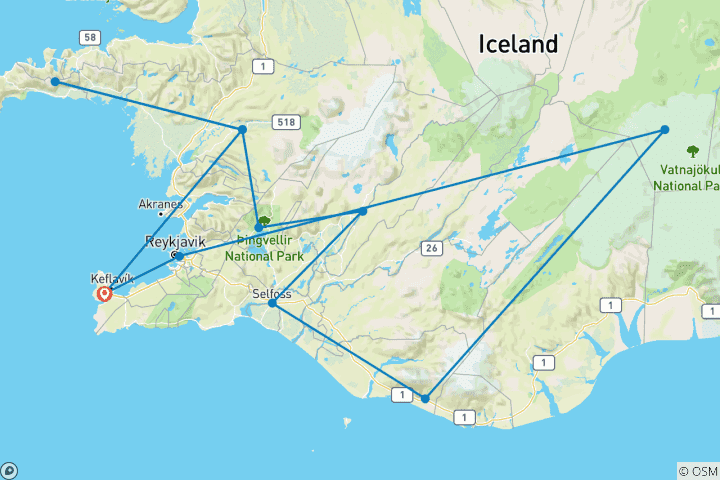 Karte von Winterabenteuer Island: Polarlichter & ewige Gletscher