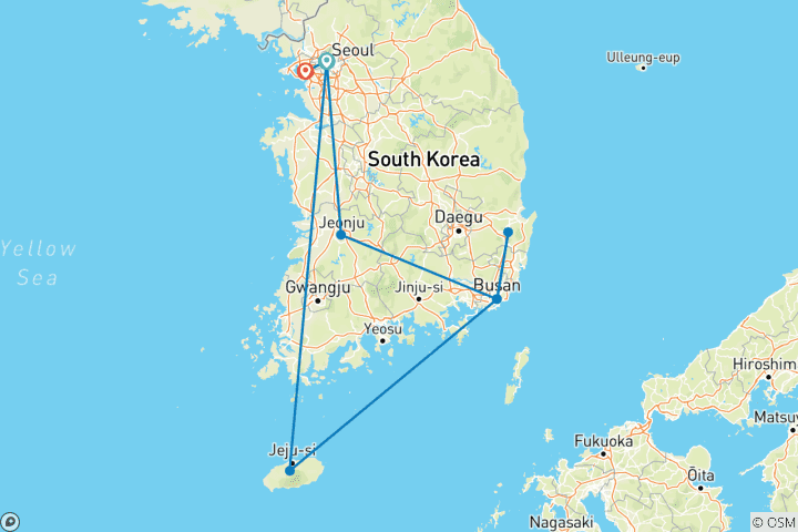 Karte von Best of Südkorea: Skylines, Tempel & Inselabenteuer (von Seoul bis Incheon)