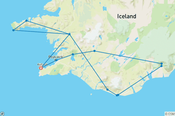 Carte du circuit Islande intense : road-trip aventure de la côte sud