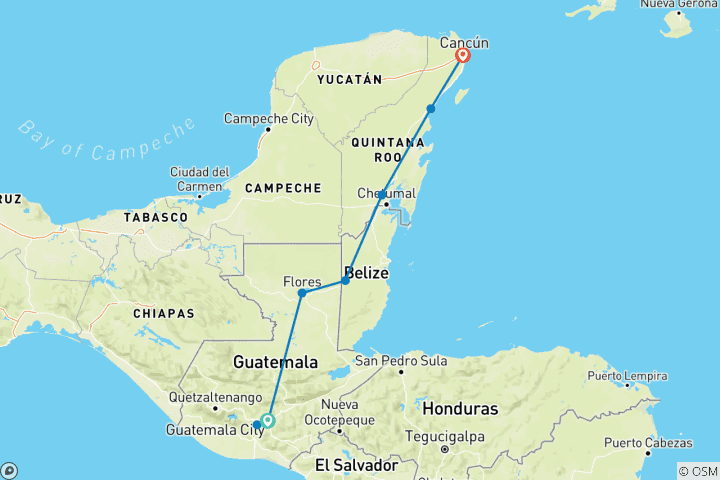 Map of Guatemala, Belize & Mexico: Jungle Adventure to the Blue Lagoons