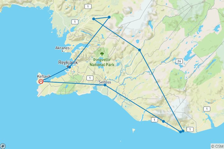 Carte du circuit Côte sud de l'Islande : Roadtrip Adventure au Sky Lagoon