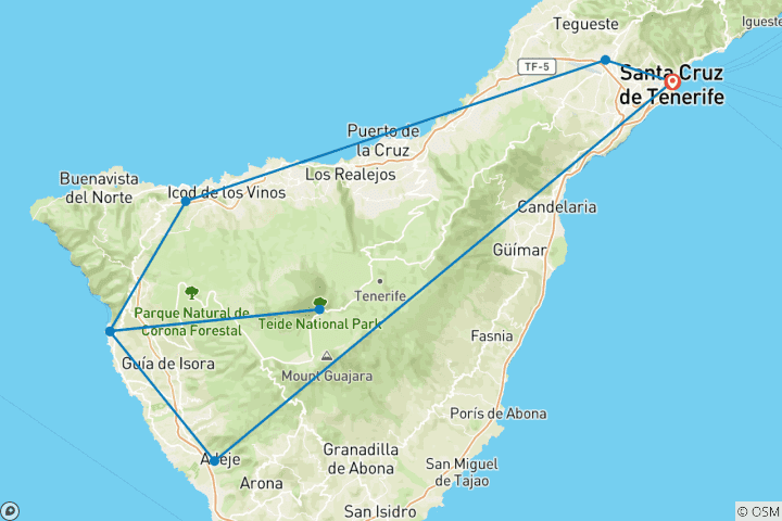 Karte von Teneriffa Roadtrip: Zwischen Vulkangipfeln & tosenden Wellen