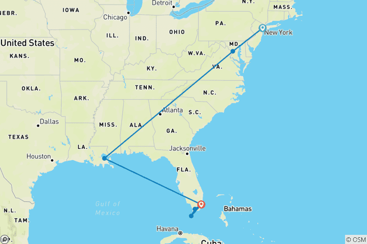 Map of USA Adventure: East Coast & Southern Soul