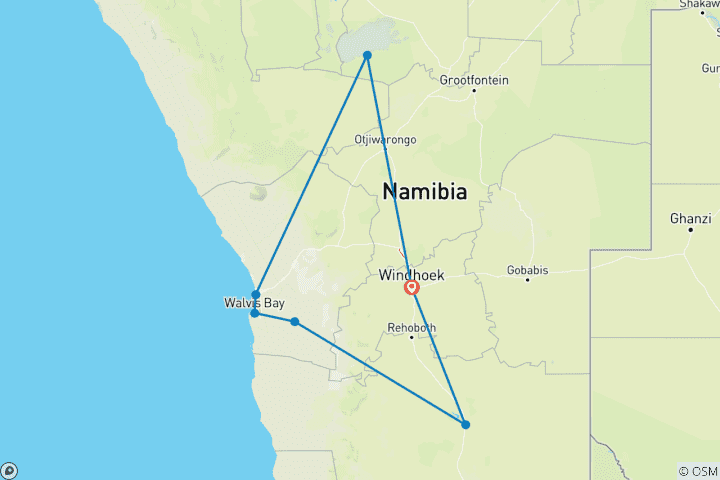 Map of Namibia Bucketlist: Desert Glamping & Safari Road Trip