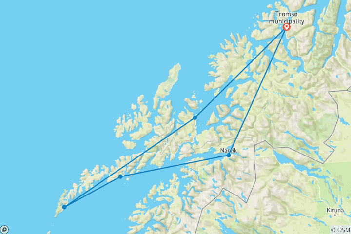 Carte du circuit L'aventure des Lofoten : Roadtrip vers les cabanes rouges sur pilotis (6 destinations)