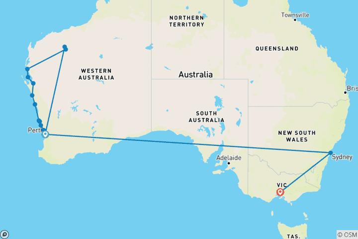 Mapa de Vida en furgoneta en Australia: ¡maravillas de la costa oeste y vibraciones del Outback!