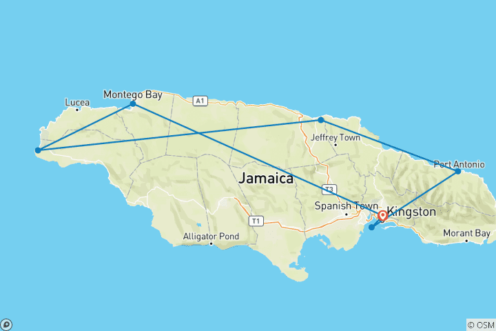 Map of Jamaica Jam: Reggae Road Trip & Rasta Vibes