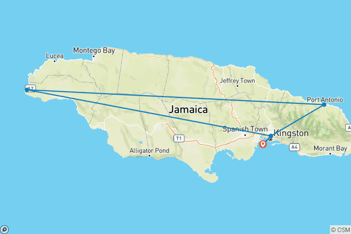 Mapa de Jamaica Jam: ¡Reggae road trip & beach vibes!