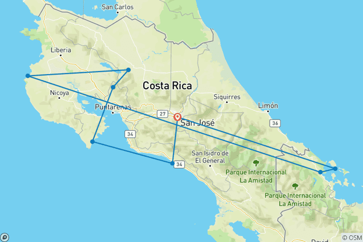 Karte von Costa Rica & Panama: Tukan trifft Traumstrand!