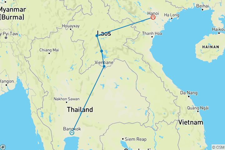 Mapa de Laos Bucketlist: Naturaleza inexplorada y templos dorados