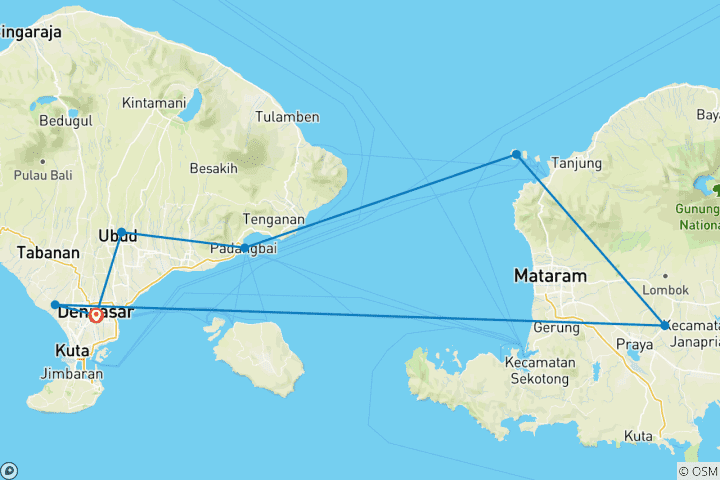 Carte du circuit Bali, Lombok & Gili : du Sunrise Hike au paradis du surf (7 destinations)