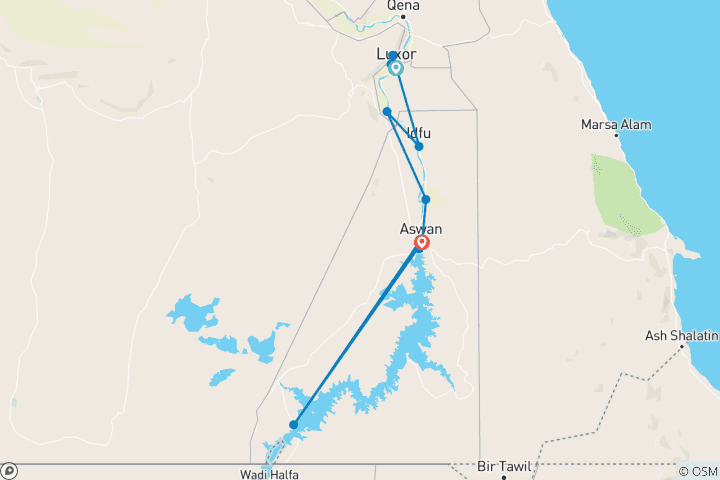 Map of Luxurious 4-Night Nile Cruise: Luxor-Aswan