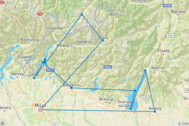 Mapa de El encanto de los Alpes: lagos italianos y Bernina exprés