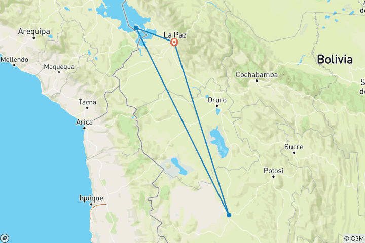 Carte du circuit Bolivie - 6 jours Salines d'Uyuni La Paz Lac Titicaca