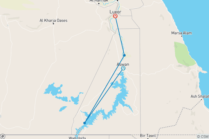 Karte von 4-tägige 5-Sterne-Deluxe-Nilkreuzfahrt mit Abu Simbe und Ballonfahrt