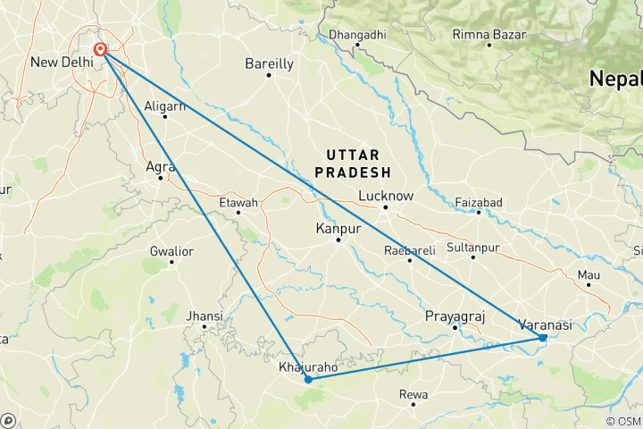 Karte von Kulturerbe & Tempel ab Delhi - 5 Tage