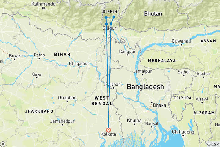 Karte von Von Kolkata nach Darjeeling - 11 Tage